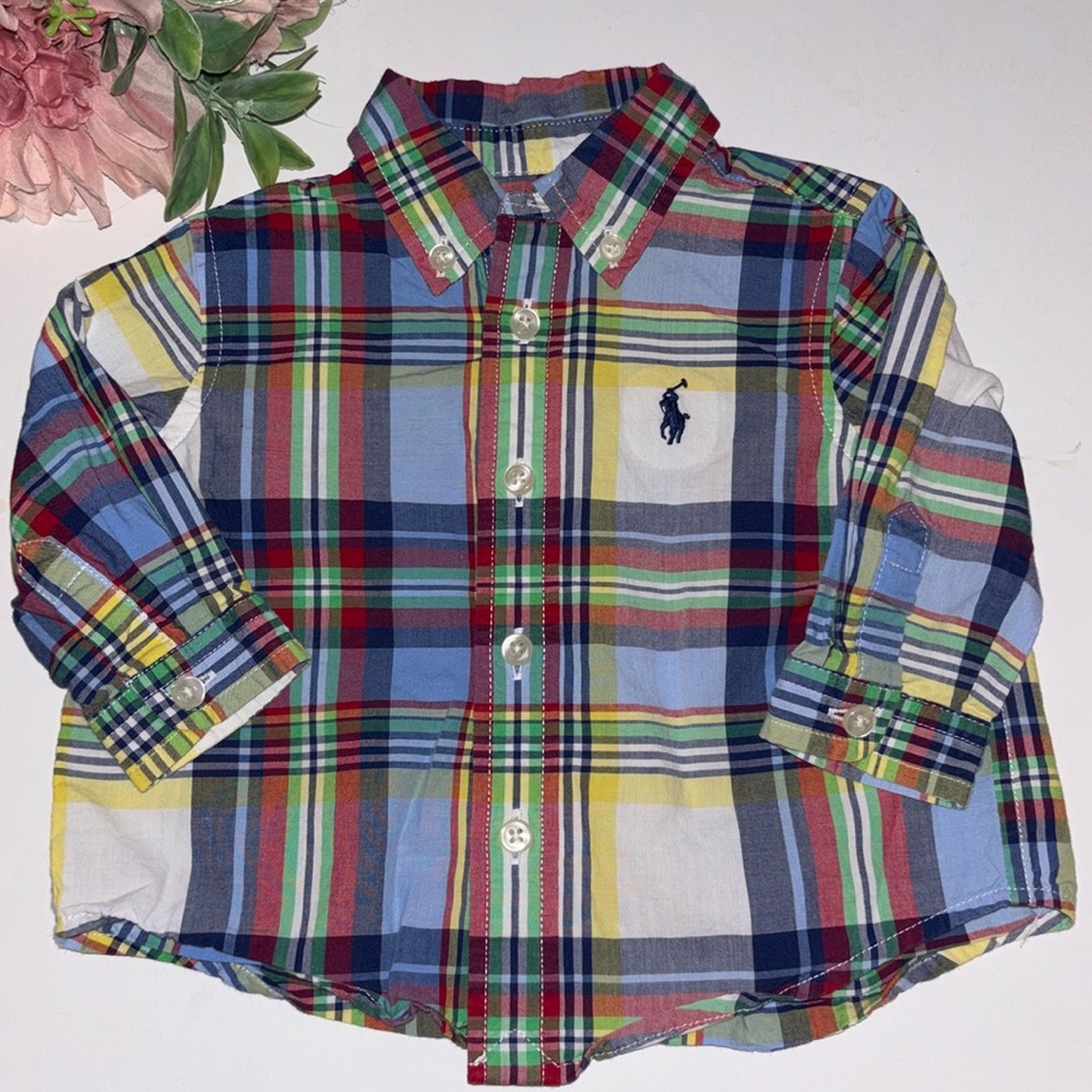 Ralph Lauren Baby Plaid Cotton Poplin Shirt 3M Yellow Blue Plaid Ralph Lauren
